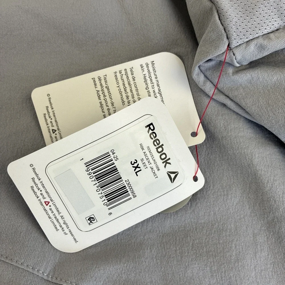 New Mens Reebok Ascent Full Zip Windbreaker Jacket Size 3XL NWT Gray Sleet